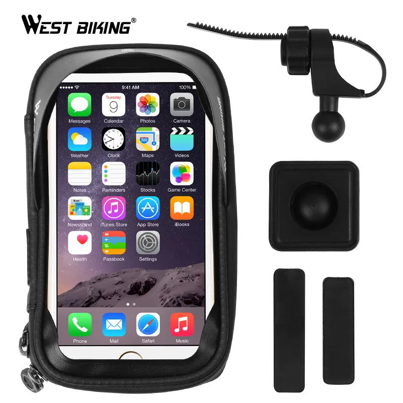 West Biking 360 Rotation Bicycle Phone Bag Waterproof Touch Screen 6 Inch Mobile Phone Case Bag Bike Accessories Cycling Bags