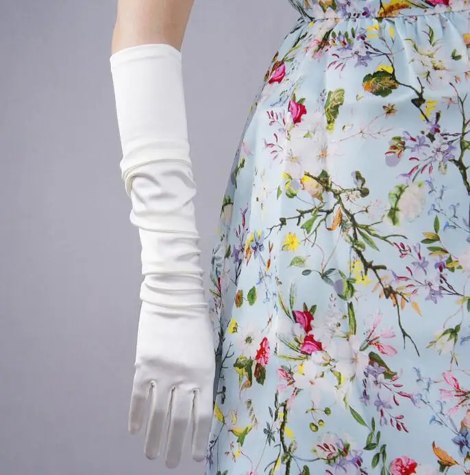 Женская длинная эластичная атласная перчатка Дамская Солнцезащитная перчатка 55 см R266