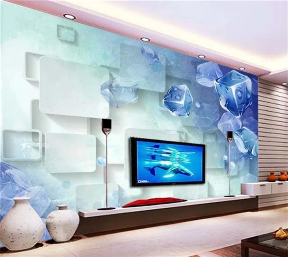 

Custom Photo 3d Wallpaper Blue Crystal Box 3D TV Background Wall Decoration Mural Wallpaper