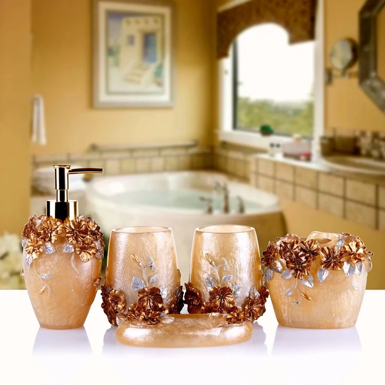 

Bathroom Set Five-piece resin wash creative suite toiletries wedding gift Lotion bottle soap box toothbrush toothpaste gargle