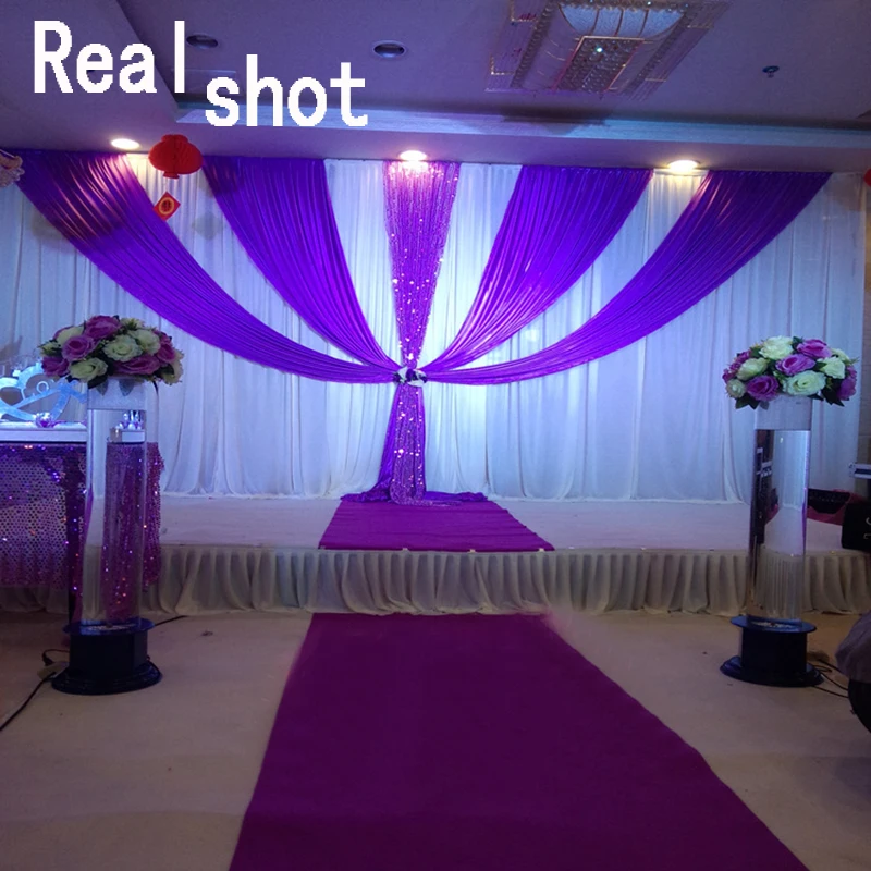 3x6 м роскошный белый и фиолетовый свадебный фон драпировка с Съемный занавес Свадебные украшения штора-фон