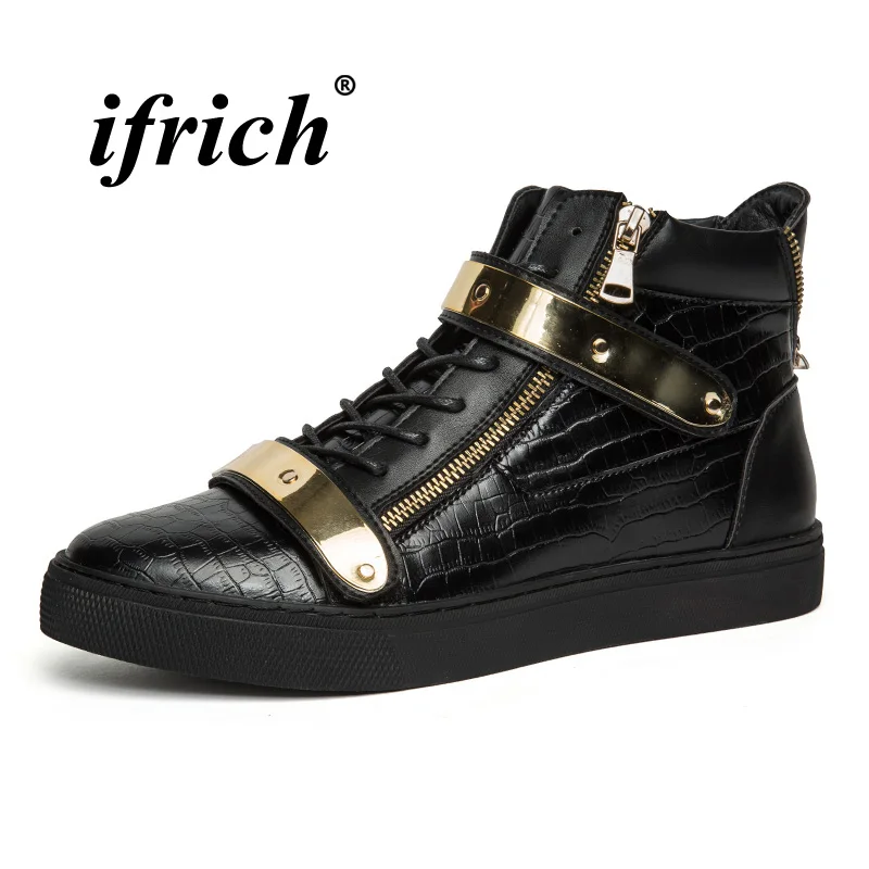 

2018 Good Quality Casual Footwear For Youth Black Mens Punk Casual Shoes High Top Male Fashion Footwear Comfortable Flats Shoes