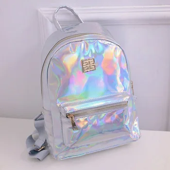 Suutoop Holographic Backpack Women School Backpacks For Teenage Girls Fashion Travel Rucksack Small PU Leather Backpack