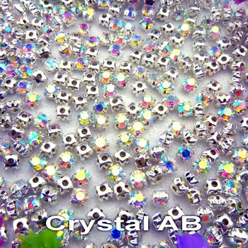 

Factory direct sale 3mm 4mm 5mm 6mm 7mm 8mm Sew on Crystal AB Glass crystal rhinestone beads Silver claw garment diy trim
