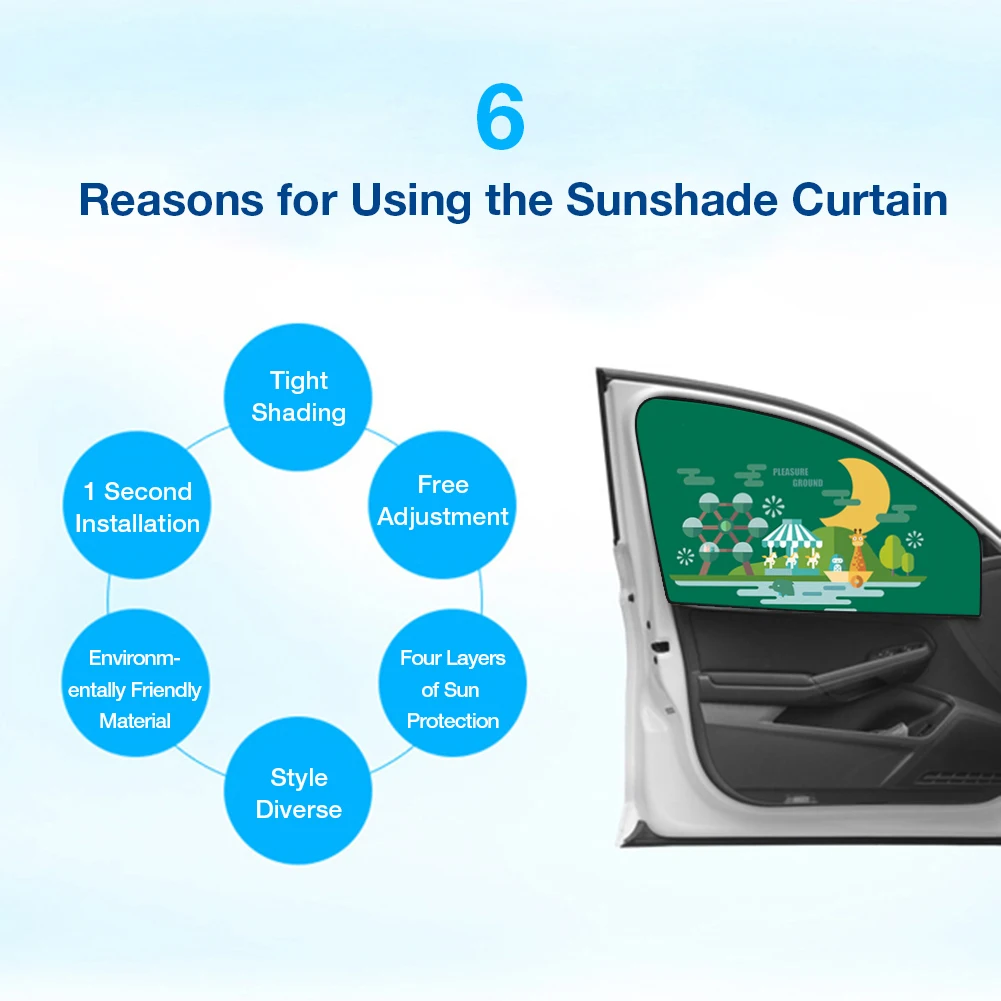 Car Sunshade Green Cartoon Magnetic Auto Side Window Sunscreen UV Protection Folding Car Curtain