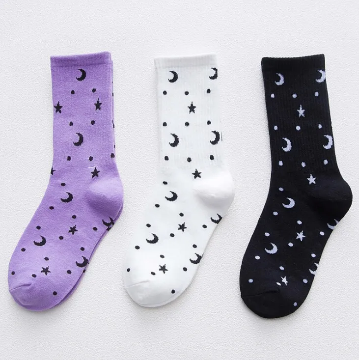 

Women cotton skateboard street hip hop cute socks Unisex harajuku Tide brand funny sox Stars moon Funny printing Calcetine