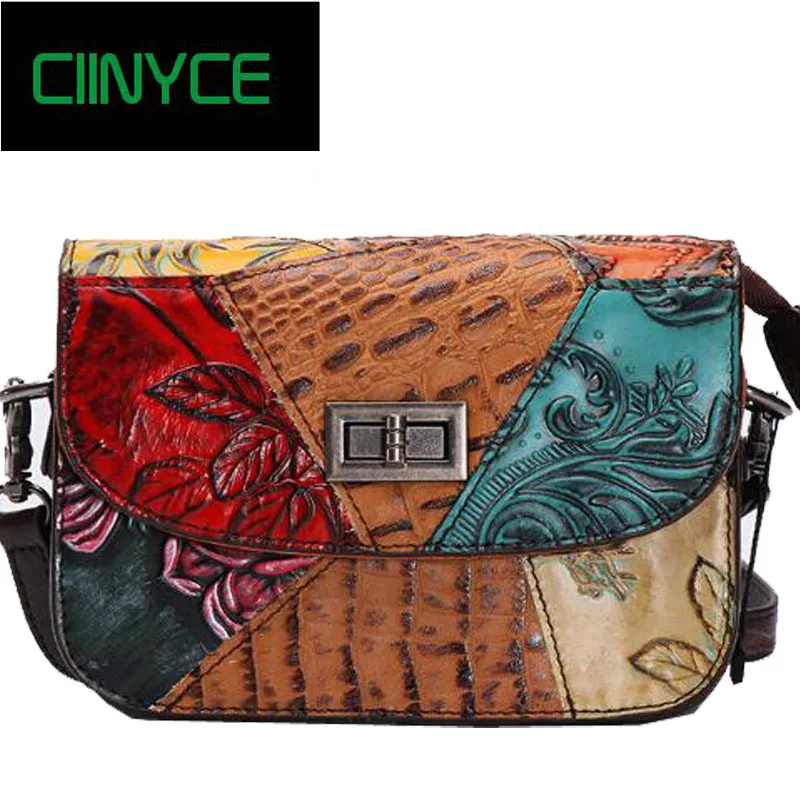

Genuine Leather Women Patchwork Shoulder Small Nature Cow Skin 2018 Messenger Bag Woman Sac a Main Female Handbag Ladies