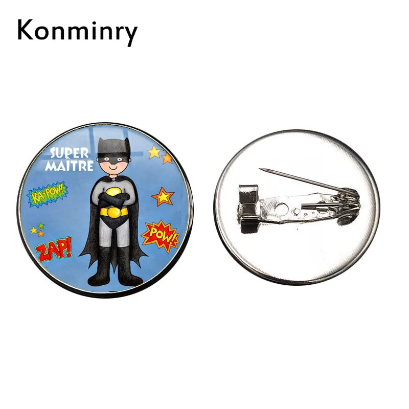 

Konminry Classic Super Maitre Maitresse Brooches Cartoon Comics Painting Glass Brooch For Teacher Cute Women Men Gifts Jewelry