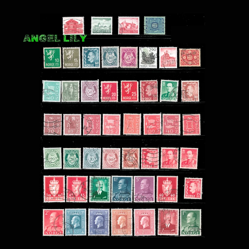 

48 PCS Used Old Norge Postage Stamps With Post Mark From Norway