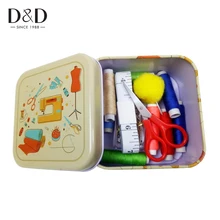 

D&D Square Metal Sewing Box For Home & Travelling With 24pcs Sewing Accessories 10.5*10.5*5.5cm