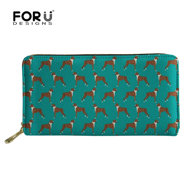 FORUDESIGNS Custom Images Christmas Boxer Dog Ladies Wallet Women Leather Purse Multifunction Women Wallet with Zipper Money Bag 