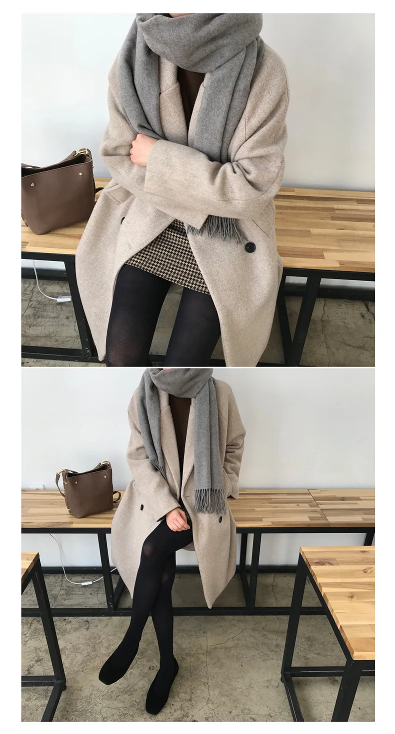 Hodisytian Winter Fashion Women Wool Blends Loose Double Breasted Coat Casual Elegant Cotton Solid Thick Femme Cashmere Overcoat