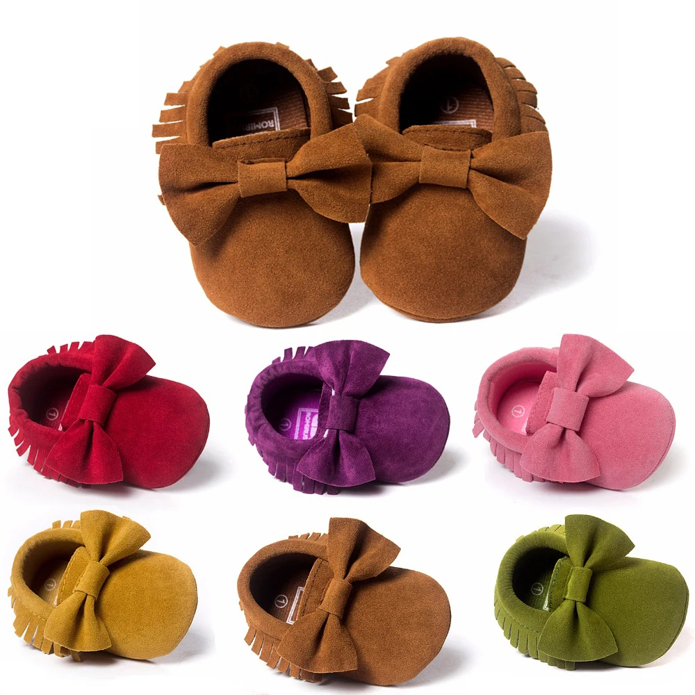 Baby Shoes PU leather Solid tassel Frosted, Butterfly-knot Newborns Moccasins toddler infant Girl Boy First Walker 1