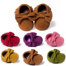 Baby Shoes PU leather Solid tassel Frosted, Butterfly-knot Newborns Moccasins toddler infant Girl Boy First Walker