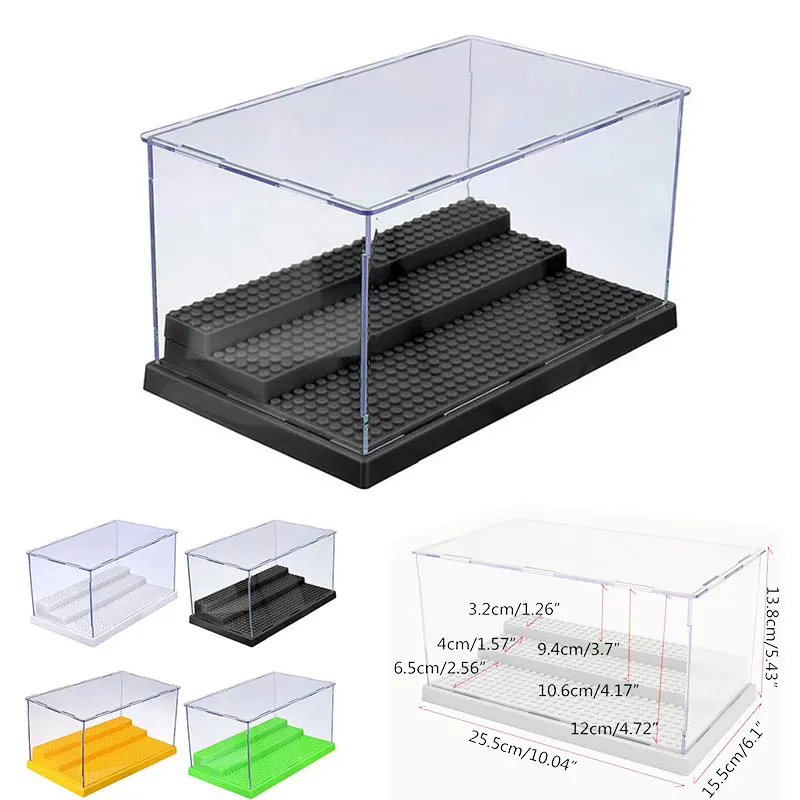 

1pc 3 Steps Display Box Dustproof ShowCase Gray Base Compatible legoings Blocks Acrylic Plastic Display Case 25.5X15.5X13.8cm