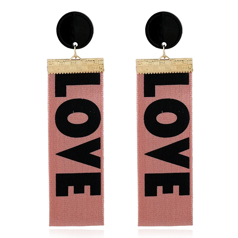 

creative fashion Letter LOVE handmade colorful cloth pendant sexy big Stud Earring Women jewelry