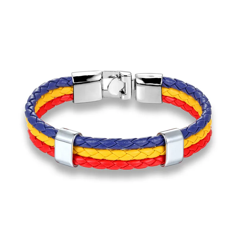 MKENDN высокое качество страна ИСПАНИЯ флаг кожаный браслет для мужчин и женщин легко-браслеты крючки и браслеты мужские женские ювелирные изделия браслеты - Окраска металла: Romania