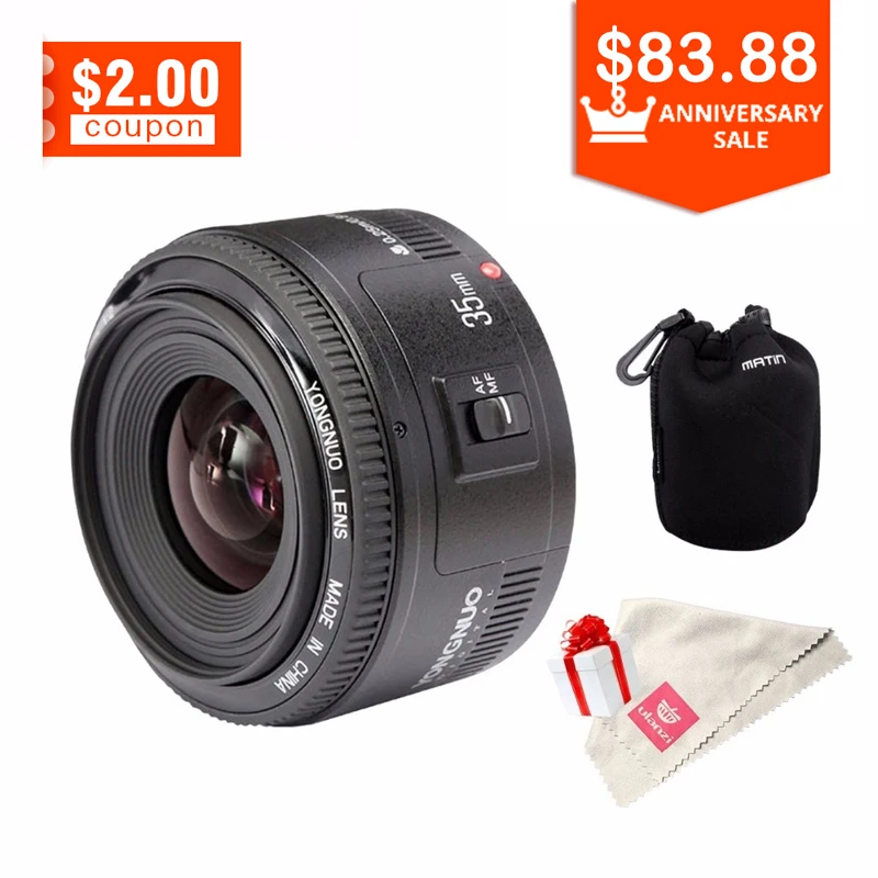 

YONGNUO YN35mm Camera Lens For Canon F2 Lens 1:2 AF / MF Auto Focus For Canon 600D 60 D 6D 70D 1300D DSLR Camera Lenses