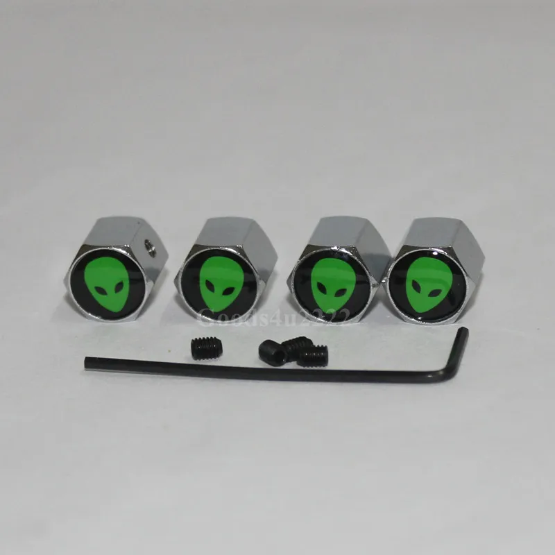 4PCS/Set Car Metal Alien Green Wheel Tire Valve Caps For Golf ET Anti