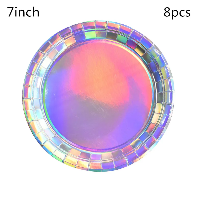 

8pcs Iridescent Disposable Tableware Sets Party Paper Cup Plate Straw Party Tableware for Wedding Decor Birthday Party Supplies