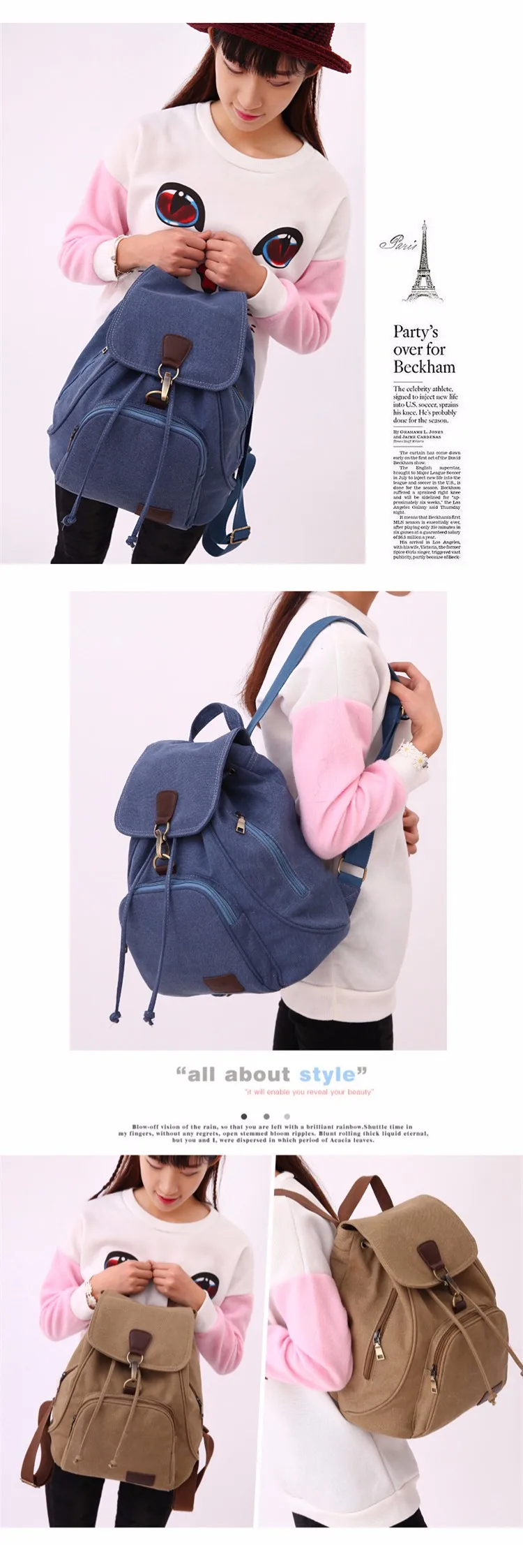 Scione Лидер продаж, винтажный Повседневный женский брезентовый Рюкзак со шнурком, простая школьная сумка для девочек-подростков, рюкзак ZZ291