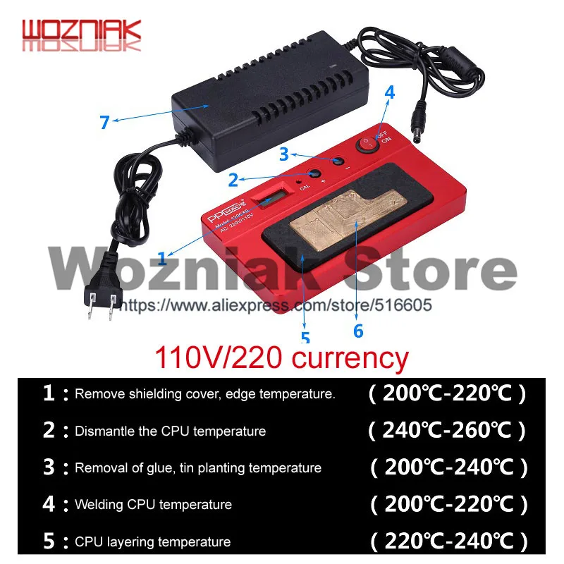 

Wozniak PPD120E Upgrades Multi function BGA mobile phone motherboard CPU Glue removing and welding table for iphon x Android
