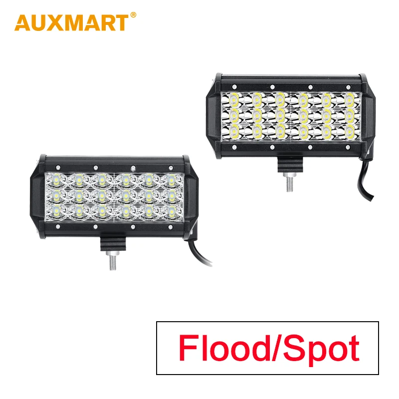 Auxmart 7-дюймовый СИД 72w свет бар три ряда пятно луч потока offroad свет работы для внедорожник ATV 4х4 Привод на 4 колеса прицепов 12В 24В Auxmart 7-дюймовый СИД 72w свет бар три ряда пятно луч потока offroad свет работы для внедорожник ATV 4х4 Привод на 4 колеса прицепов 12В 24В
