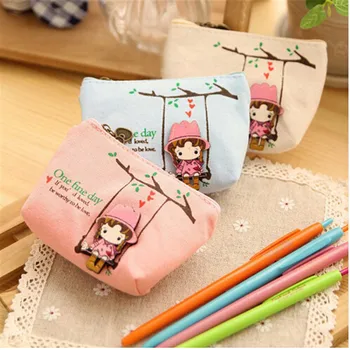 

Cute Canvas Coin Bag Lovely Girls The Swing Holder Purse Small Zipper Wallet Card Purse Zip Key Case Money Clip