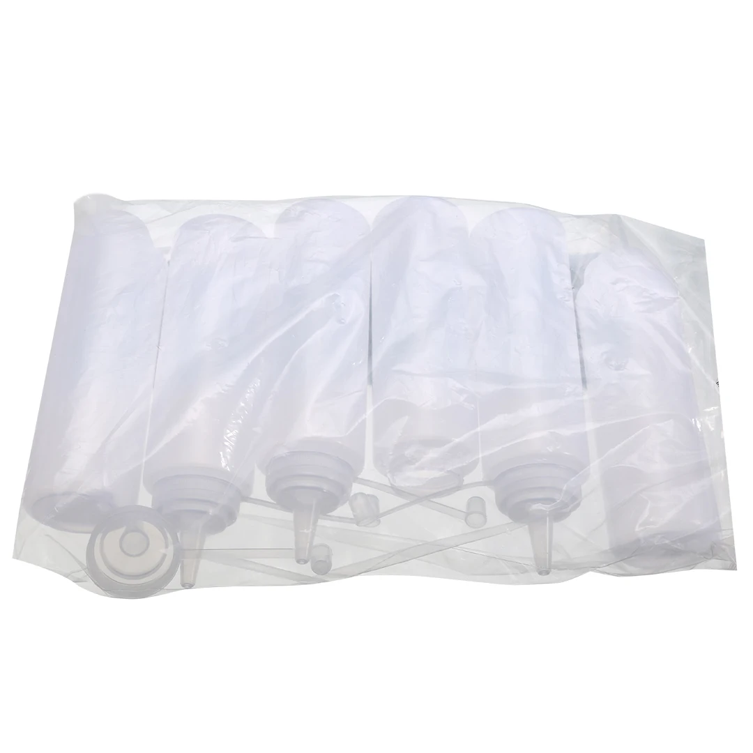 6Pcs Transparent Plastic HDPE Squeeze Bottle 8oz / 240ml Mustard Ketchup Dispenser Tube For Home Kitchen Tools