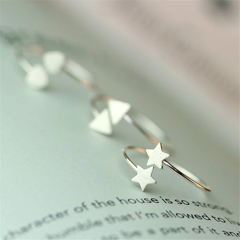 

925 Sterling Silver Open Star Heart Rings For Women Fashion Lady Gift Sterling-silver-jewelry Adjustable Ring Anillos