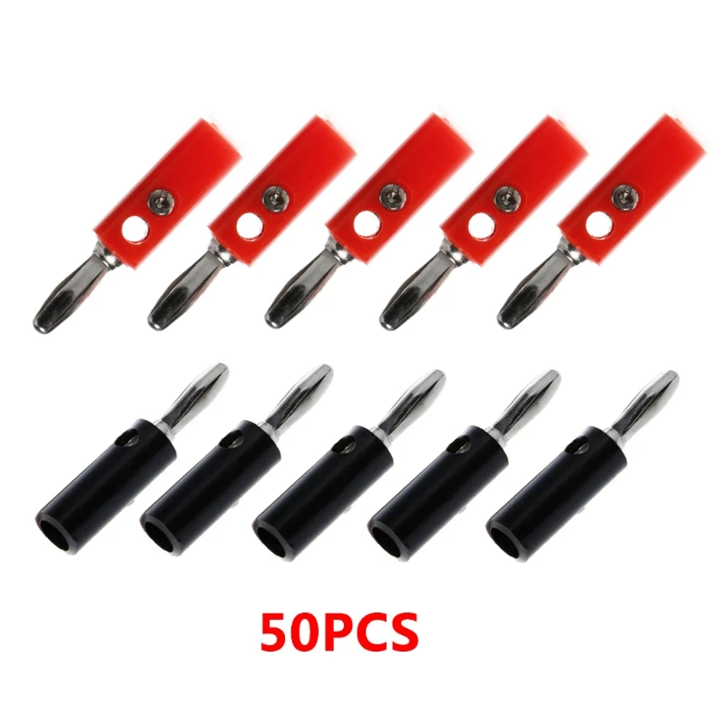 

50 Pcs 4mm Banana Plug Connector Jack Screw-type Banana Head Black+Red #Aug.26