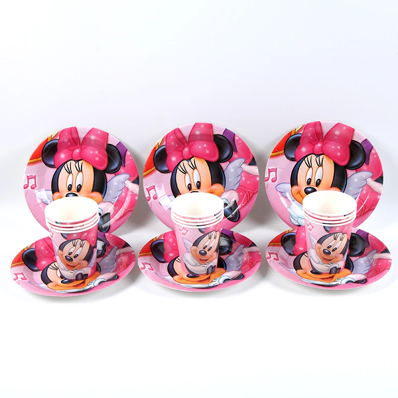 68Pcs\Lot Disney Minnie Mouse Disposable tableware birthday party decorations kids Cartoon theme party supplies