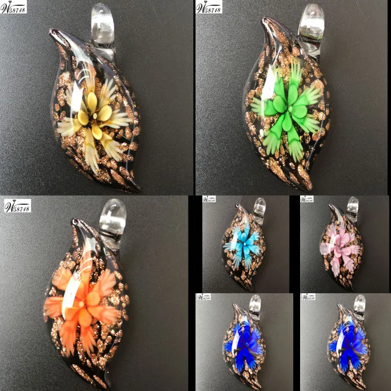 

Free Shipping Beautiful jewelry 25x52mm Lampwork Glass Flower Women Men Pendant Bead WB678B
