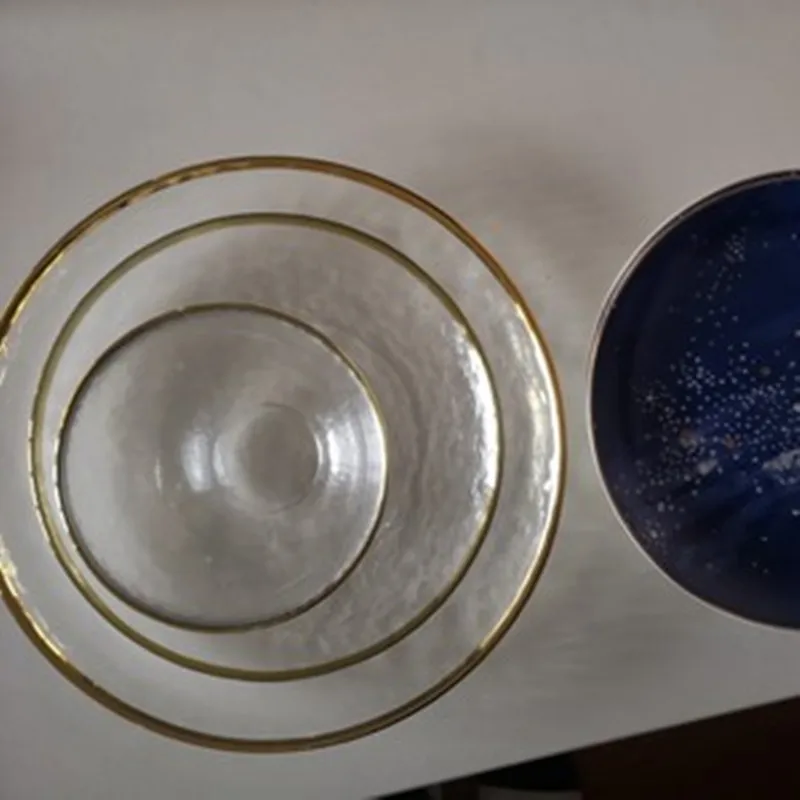 Прозрачная стеклянная посуда золотой край Европейский ручной работы стеклянная тарелка отель