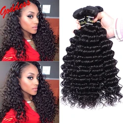 

One Bundle/Lot 7A Indian Virgin Hair Deep Wave Human Hair Extensions Indian Curly Hair Weave Bundles Deep Wave Natural Black