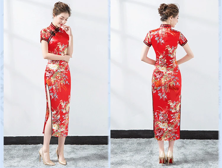 Элегантные женские атласные шарфы Qipao новые тонкие с коротким рукавом Cheong-sam платье в традиционном китайском стиле вечернее платье vestidos