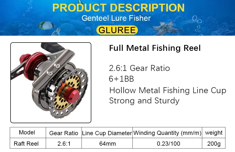 GLUREE Full Metal Fishing Rafts Fly Fishing Reel 6+1BB 2.61 LeftRight Hand Bait Casting Fresh Saltwater Reel Ice Front Wheel (9)