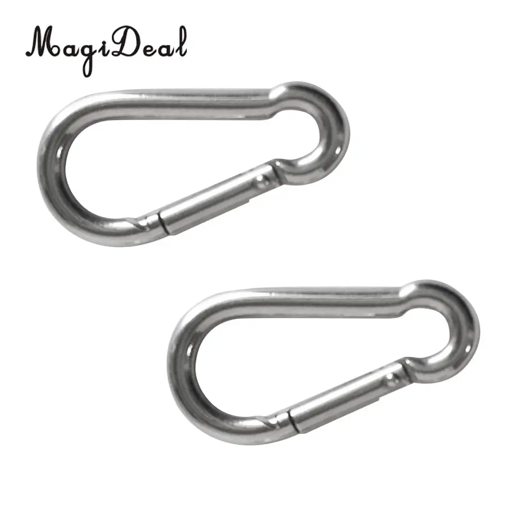 MagiDeal 2Pcs Stainless Steel Carabiner Clip Snap Spring Fast Hook Buckle M5/4x50/40mm for Camping Hiking Boating Kayaking Acce