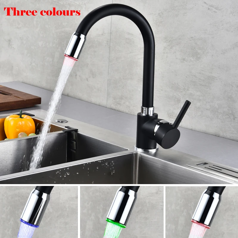 

LED Water Faucet Light Colorful Changing Black Brass Kitchen Tap Faucet Light Temperature Sensor for Kitchen Mixer Tap