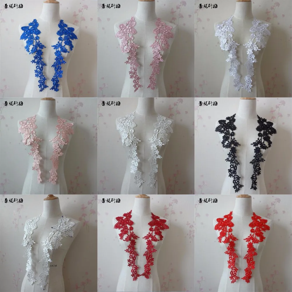 

5Pairs/10Pcs Burgundy, Red, Ivory, White 8Colors New Arrival Lace Applique Flower Sewing Trims Wedding Decoration 42X12CM BD0403