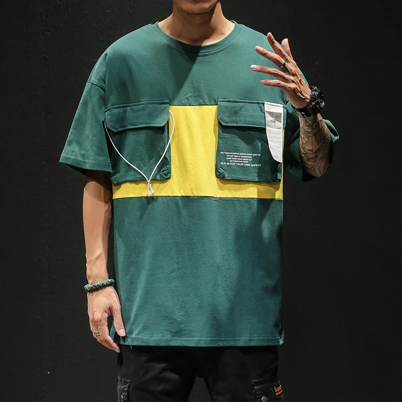 

TShirts Men's Summer Patchwork Pockets T shirt Cotton Casual Streetwear Fashion Tops Men Short Sleeve Soft Breathable