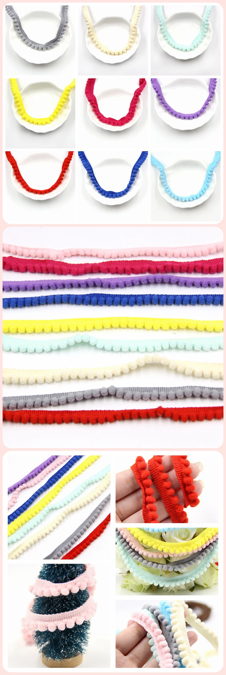 New 5Yards/Lot 5MM/10MM Pom Pom Trim Ball Fringe Ribbon Sewing Accessory Lace For Home Party Decoration DIY Gifts Supplies