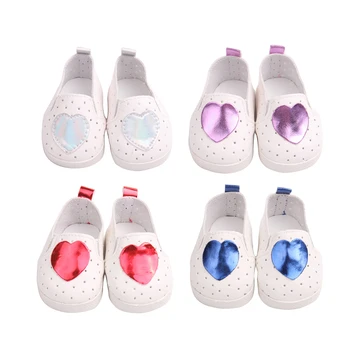 

Doll white shoes heart pattern princess shoes 18 inch Girl dolls and 43 cm baby doll toy accessories s160-s163