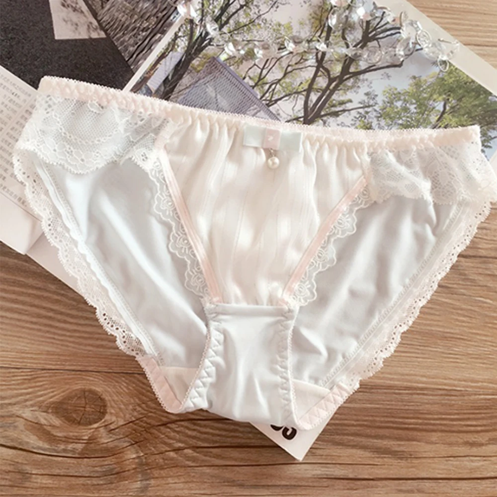 

Women's Pearl Silky Milk Silk Panties Sexy High Waist Lingerie Underwear Lace Briefs Summer One Size White, Pink