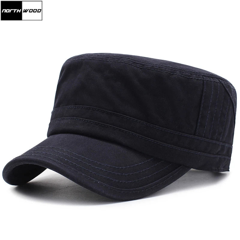 Мужская кепка в стиле милитари [NORTHWOOD] однотонная Черная на плоской подошве лето и