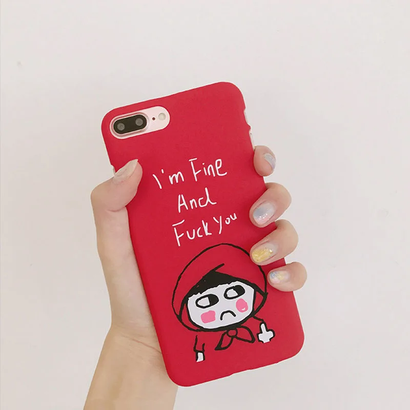 

Fashion Red Hat Girl Phone Cases For Apple IPhone 6 6s 7 7 Plus Shell Ultra Slim Hard Cover Cartoon Funny Letter Case I Am Fine