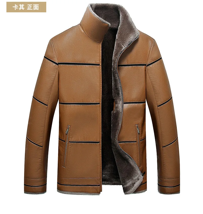 Мужская кожаная куртка с отстрочкой повседневная мехом Осень зима 2019|leather jacket|mens
