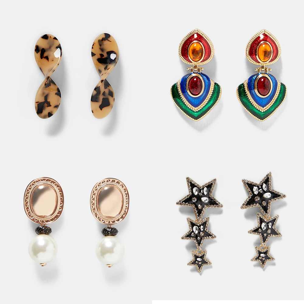 

New Fashion Earrings For Women Crystal Flower Star Heart Pearl Dangle Drop Earrings Long ZA Statement Earrings Jewelry