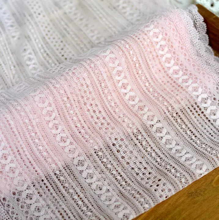

Wholesale 2 Meters 23cm Width Stretchy Lace Fabric Decoration Accessories Pink Elastic Lace Trim