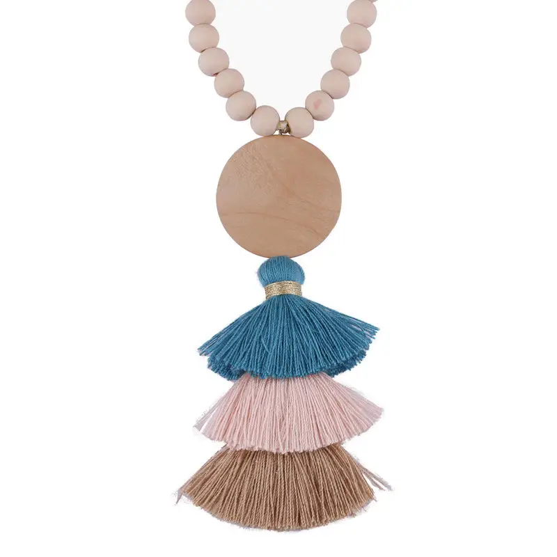 Personalized Wood Tassel Necklace 2018 New Trendy Monogram Blank Bohemian Hula Tassel Pendant Long Necklace for Women Jewelry - Image 4